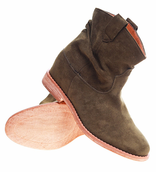 Botki damskie Lekko ocieplone Khaki /G6-2+H2 16899 T184/