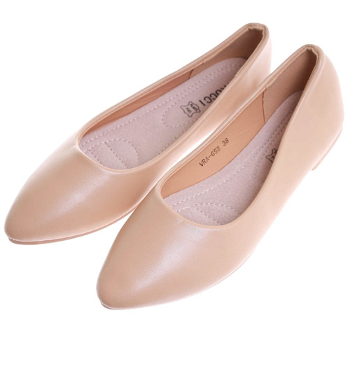 Beżowe klasyczne baleriny damskie /E4-2 17737 W192/