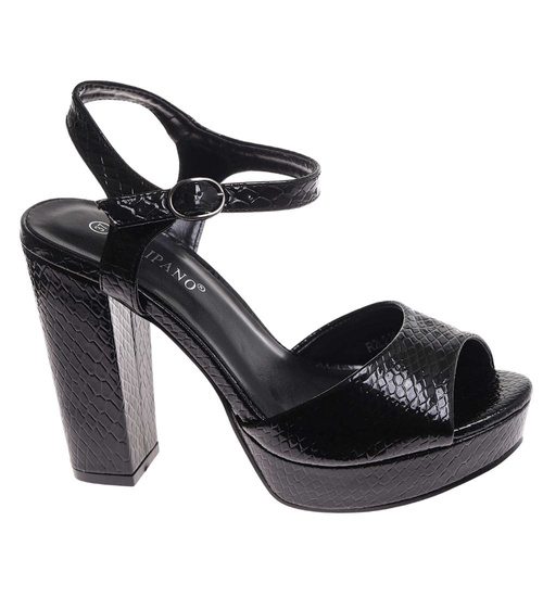 Czarne sandały damskie na słupku i platformie /F3-3 12208 G18-45/