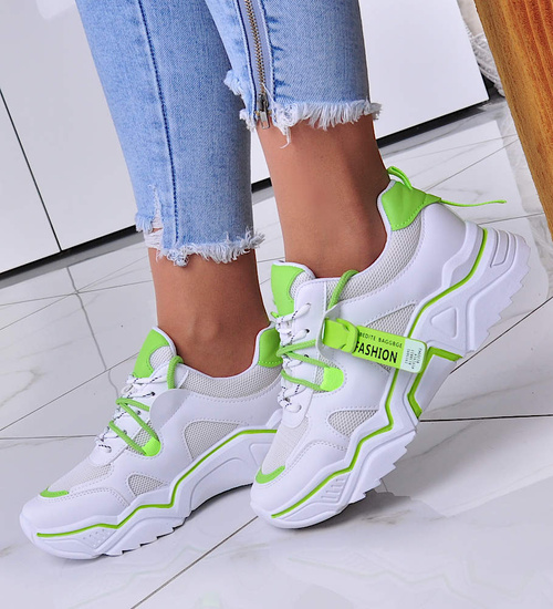 Sznurowane biało zielone buty sportowe /A5-2 12529 T299/