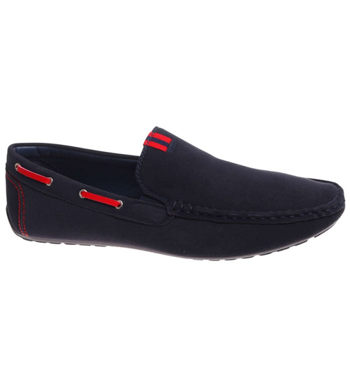 Wsuwane zamszowe granatowe półbuty mokasyny /C7-1 17975  T484/