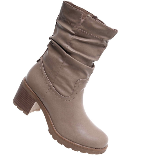 Damskie botki z wysoką cholewką Khaki /G4-2 18322 W341/