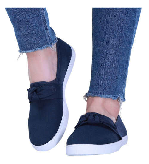 Granatowe materiałowe tenisówki slip on /F7-1 14126 S171/