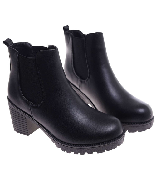 Czarne wsuwane botki na obcasie /G5-2 18241 T300/