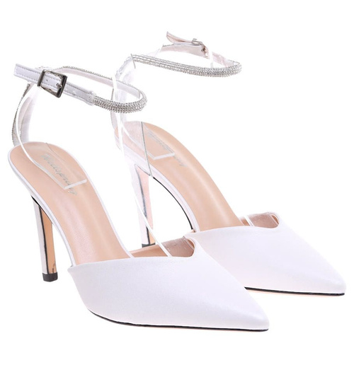 Białe czółenka szpilki z paskiem /E1-1 16195 G155/