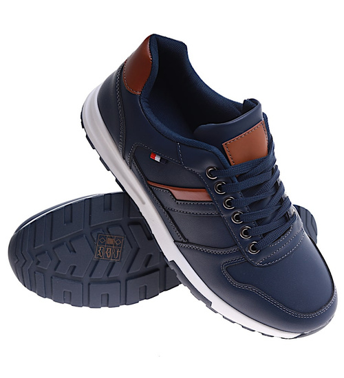 Sznurowane granatowe męskie buty sportowe /B3-2 16694 T482/