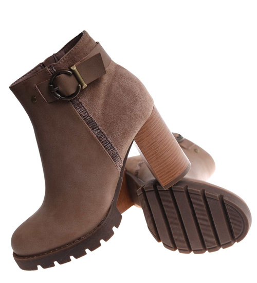 Jesienne botki damskie na obcasie słupku Khaki /J5-4 H2 18211 W301/