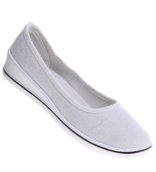 Białe błyszczące wsuwane tenisówki na niskim koturnie /E8-3 16157 T286/