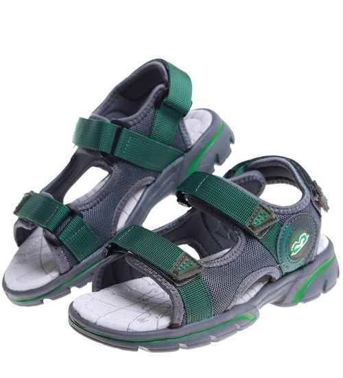Szaro zielone sandały chłopięce na rzepy /G1-2 16037 T187/