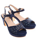 Granatowe damskie sandały na słupku i platformie /E3-2 16065 G185/