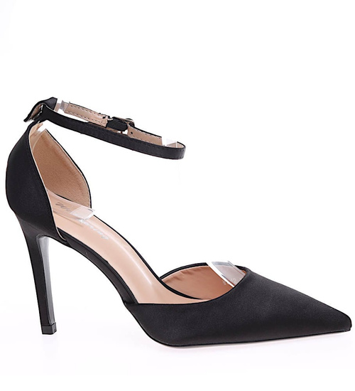 Czarne czółenka szpilki z paskiem /D9-3 16227 G155/