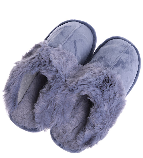 Pluszowe szare kapcie damskie z futerkiem /A6-1 15265 S246/