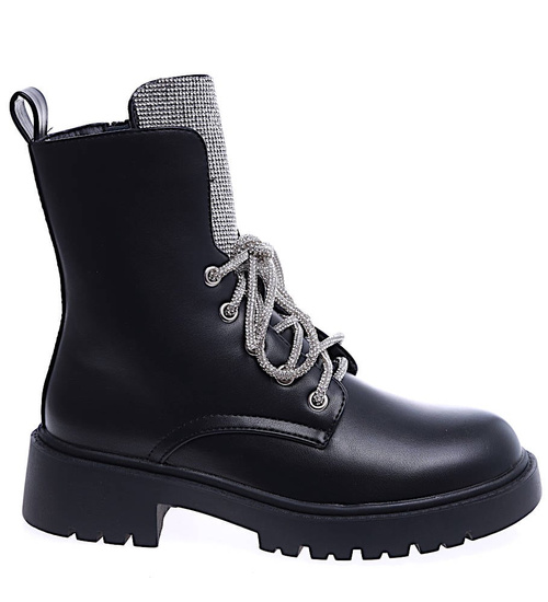 Czarne botki trapery z cyrkoniami /G4-3 14620 S103/