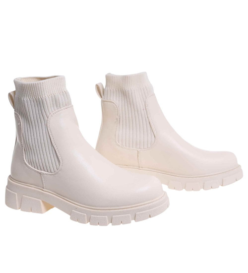 Beżowe elastyczne dziewczęce botki ocieplane /A6-3 17120 T3/