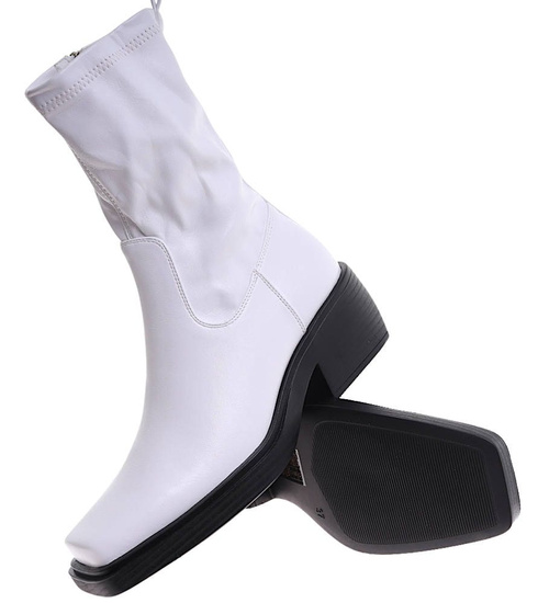 Białe botki damskie na niskim obcasie /E3-2 +i5-216858 G284 +H2/