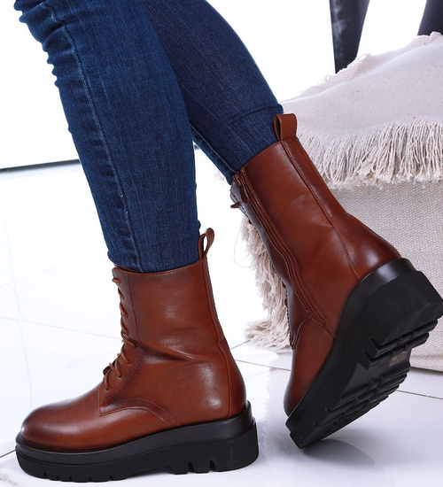 Klasyczne brązowe botki workery na platformie /C4-1 14824 T437/