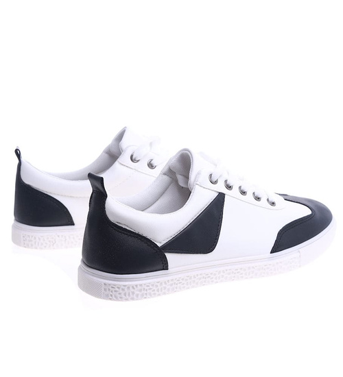 Sznurowane biało czarne trampki męskie /E6-1 13624 T2/