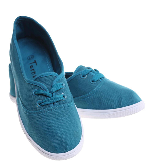 Wiązane damskie tenisówki turkusowe /D8-1 18096 S098/