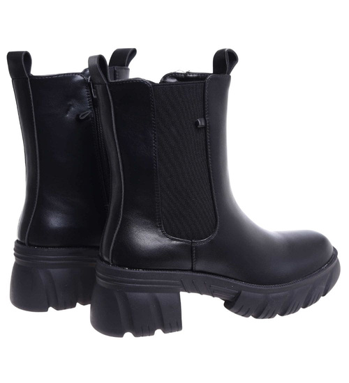 Czarne botki damskie na platformie /d9-1 18337 W283/