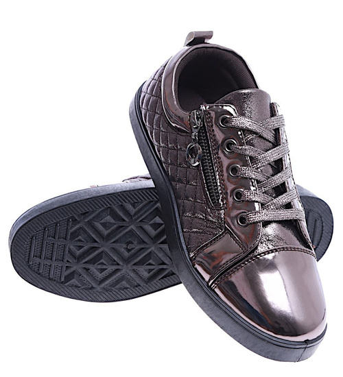 Brązowe trampki damskie sznurowane /B1-2 14664 T231/