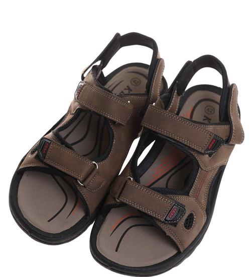 Męskie brązowe sandały klapki na rzepy /D4-3 17897 T284/