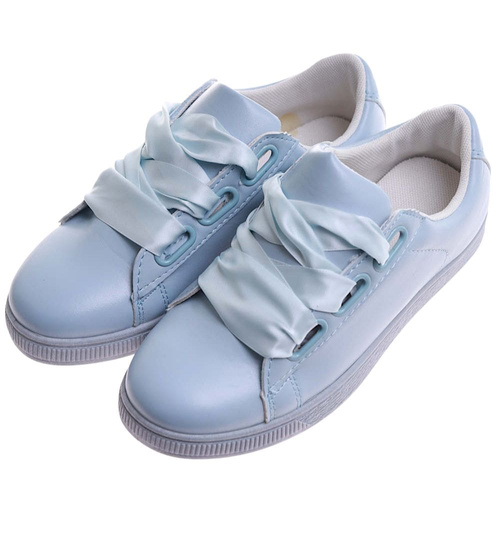 Wiązane trampki damskie pastelowe Baby Blue /A3-3 17510 W192/