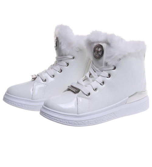 Białe zimowe trampki z futerkiem G8-2 18328 T411/