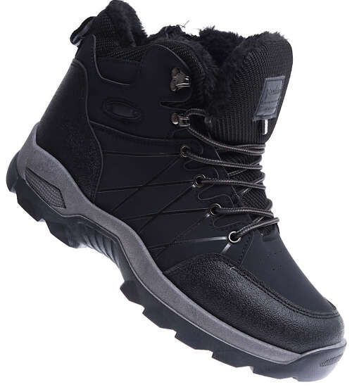 Zimowe czarne męskie buty trekkingowe /E6-3 15386 T535/ Zimowe czarne męskie buty trekkingowe /E6-3 15386 T535/