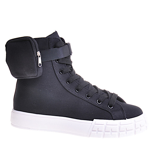 Sznurowane trampki damskie Czarne /F3-3 12383 S115/