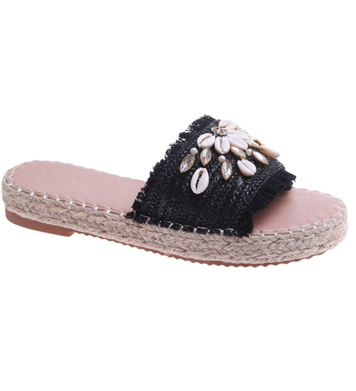 Czarne klapki na niskiej platformie /F2-2 17674 G289/