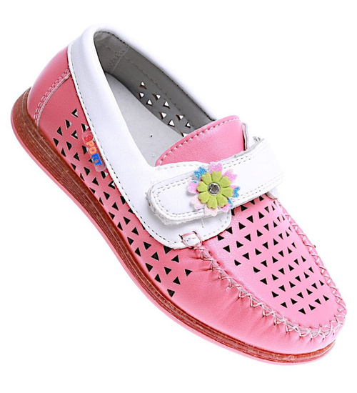 Ciemno różowe ażurowe buty dziewczęce na rzepy /E1-2 16017 T078/