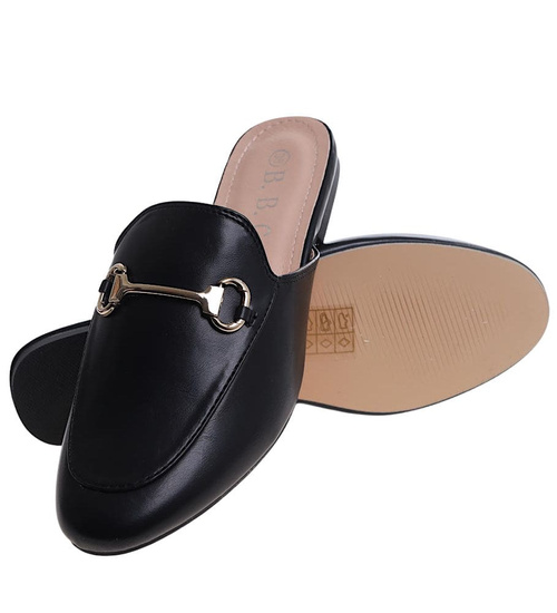 Czarne klapki na płaskim obcasie /B5-2 14173 T138/