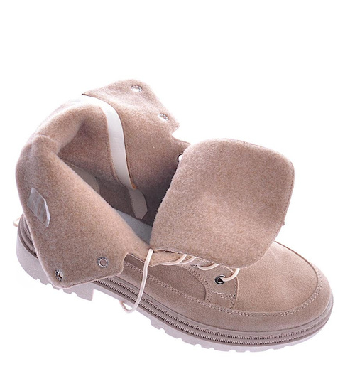 Damskie beżowe trapery z naturalnej skóry /B5-3 12554 R2460/