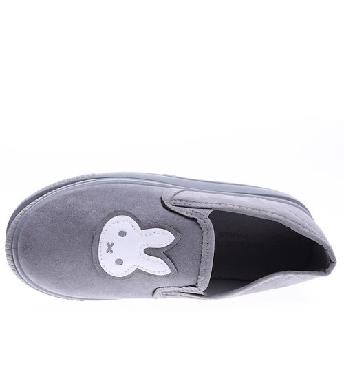 JASNO szare wsuwane trampki slip on z króliczkiem /F2-2 15762 T141/