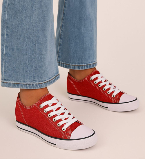 Czerwone wiązane trampki sneakersy na niskim koturnie /F6-3 13522 T8-6/