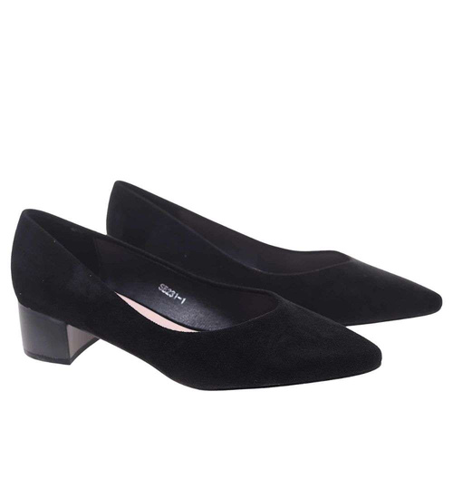 Czarne czółenka na niskim obcasie Pointy Toe /F5-3 18807 T381/