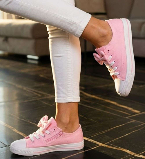 Różowe dziewczęce trampki z kokardą /B7-2 16784 T13-5/