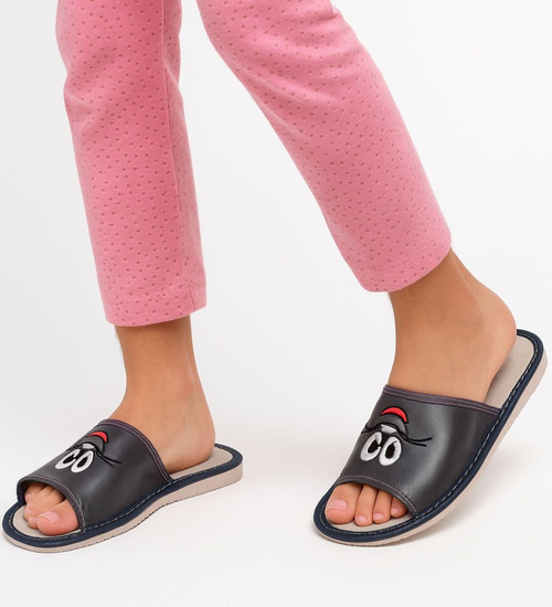 Skórzane dziecięce wsuwane klapki Szare /G9-1 8207 S182/