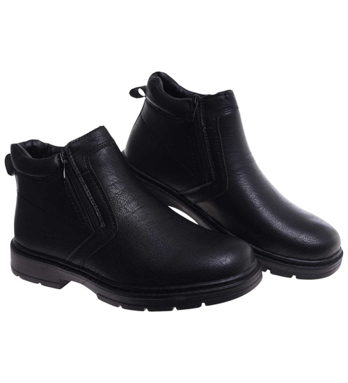 Czarne ocieplane botki męskie z suwakiem /D7-3 18454 T581/