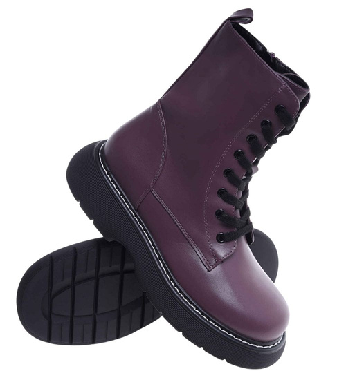 Fioletowe botki trapery na platformie /G12-3 18082 T235/