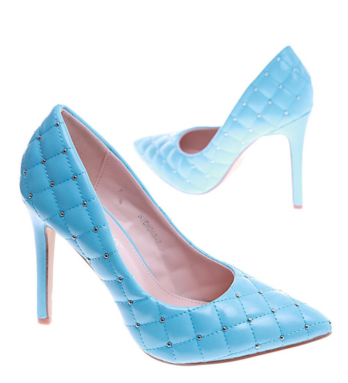 Niebieskie pikowane szpilki damskie ze szpicem /D1-3 13742 T296/