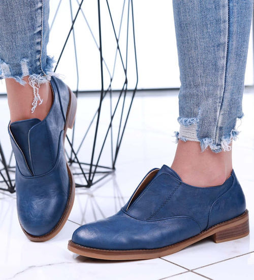 Wsuwane granatowe półbuty damskie /D9-2 15868 T198/