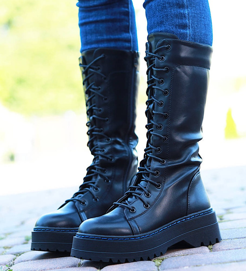 Wysokie czarne glany damskie /G2-2 14910 T537/