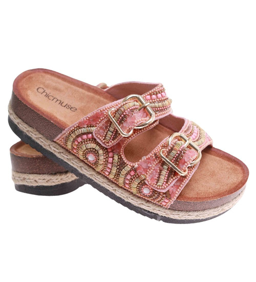 Różowe klapki damskie na niskiej platformie /G9-1 17692 G289/