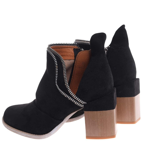 Czarne damskie botki na stabilnym obcasie /D6-1 12420 T220/