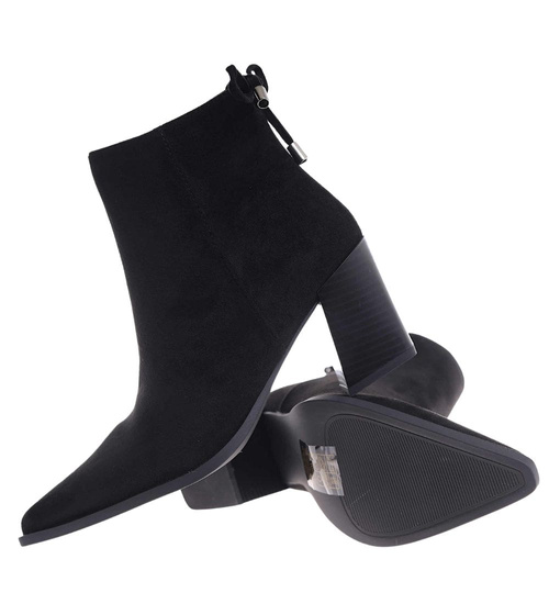 Klasyczne botki damskie zimowe na obcasie Czarne /K3-1 18564 W222/