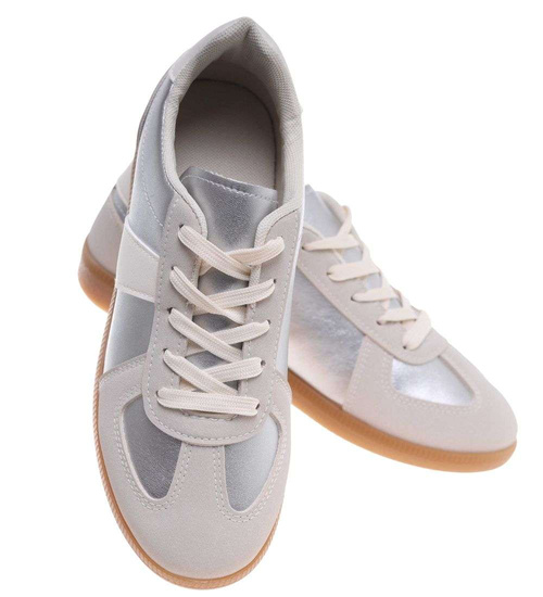 Beżowo srebrne sznurowane sneakersy /G8-1 18727 T177/