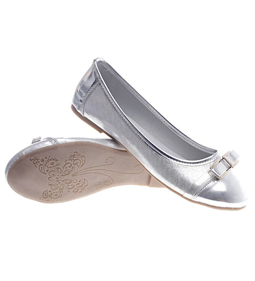 Srebrne balerinki damskie z kokardką /A2-2 13143 S199/