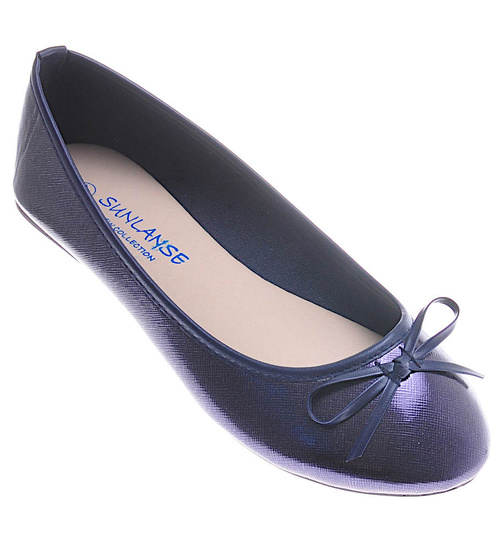 Granatowe damskie balerinki z kokardą /E6-3 2850 S059/