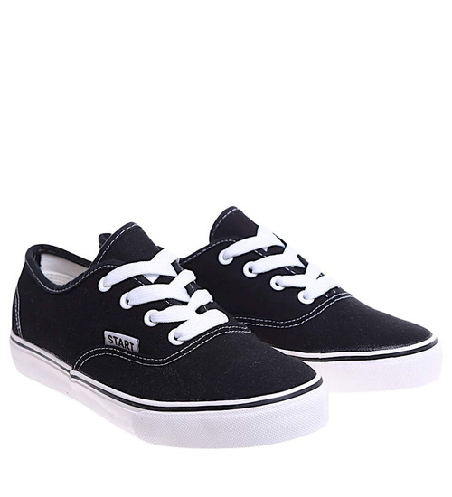 Czarne niskie tenisówki damskie z tkaniny /A6-2 15976  G157/